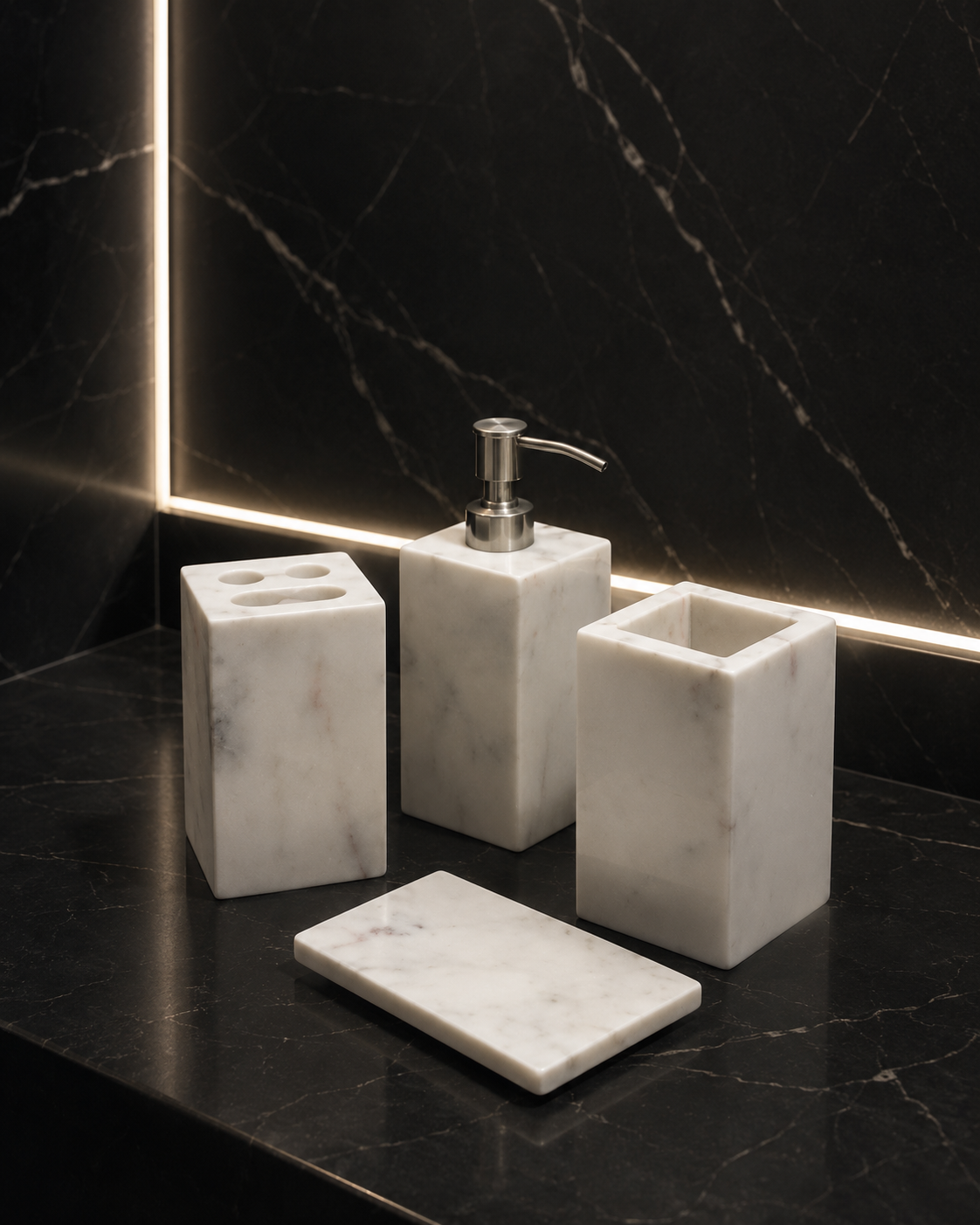 White Marble Bathroom Accessories Set – Luxury 4 Piece Bathroom Decor Set